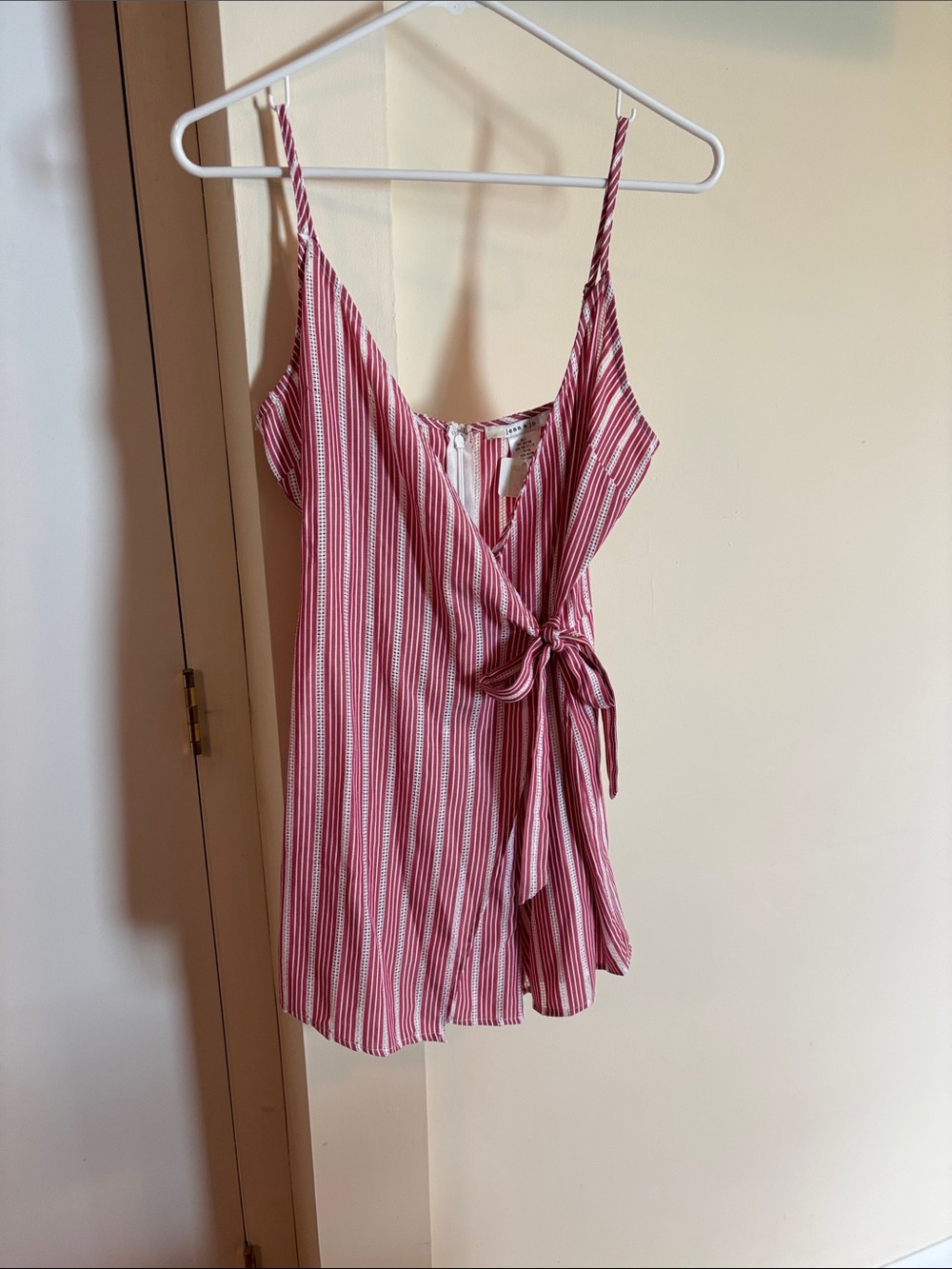 Striped Pink Wrap Romper with Tie